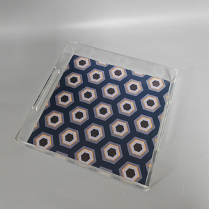Custom Acrylic Transparent Printed <strong>Tray</strong> With Gold Handle Bottom Patterned Service <strong>Tray</strong> - Product Image 6