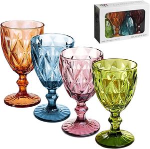 Verres à <span class=keywords><strong>vin</strong></span> vintage lot de 6 330ml <span class=keywords><strong>12</strong></span> onces de couleur gobelets à eau motif en relief unique incassable tige verrerie haute <span class=keywords><strong>Cl</strong></span> - Product Image 1
