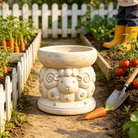 Pot de fleurs décoratif en résine fait main et peint à la main, sculpture de mouton vintage crème, ornement de jardin animalier pour patio et cour