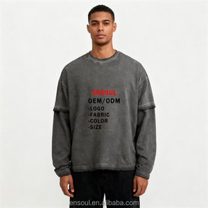 Sudadera lavada con ácido de gran tamaño personalizada, camiseta de manga larga lavada sucia de doble capa de peso pesado para hombre - Product Image 1
