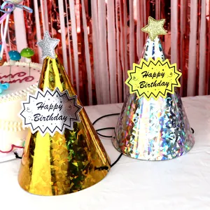 Симпатичная бумажная шляпа с конусом для девочек и мальчиков, шляпа на день рождения, украшения для вечеринки, зеленая и нежная Праздничная бумажная шляпа