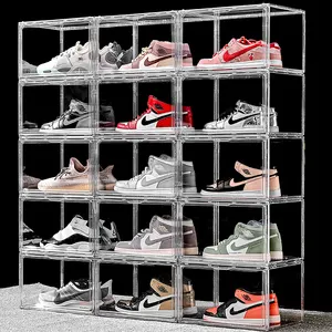Grande scatola di scarpe trasparenti portaoggetti in plastica scarpe organizer con magnete a prova di polvere sneaker espositore salvaspazio