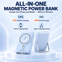 Batterie externe magnétique au lithium polymère avec contrôle intelligent de la température, charge sans fil 15W, sortie PD 20W et support pour téléphone