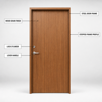Porte coupe-feu en acier à grain de bois personnalisé avec double battant et cadre en acier pour couloir de cour d'assises