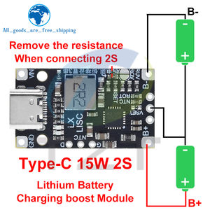 C型USB 2/3S BMS 15W 8.4V 12.6V 1.5A锂电池充电升压模块，带平衡支持带指示器快速充电 - Product Image 4