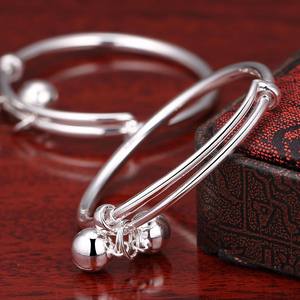 Nuevas Tobilleras de Plata de Ley 999 Hechas a Mano para Bebés y Pulsera China Grabada para Bebés con Dije de Campana - Product Image 2