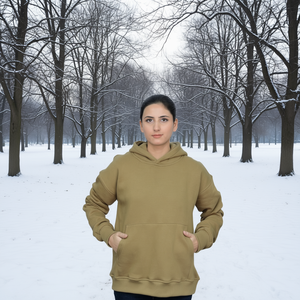 เสื้อฮู้ดผู้หญิงแบรนด์สั่งทำ สีคาเมล ผ้าฟลีซ แขนยาว สวมใส่สบาย เหมาะสำหรับฤดูหนาว รับผลิตแบบ OEM พร้อมสกรีนโลโก้ตามสั่ง - Product Image 2