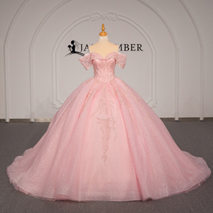 Vestido de Quinceañera Rosa de Lujo Xybb09-Pz, Vestido de Gala con Cuentas y Lentejuelas, Hombros Descubiertos, Lazo Grande, Cola Larga, Estilo Princesa, Jancember - Product Image 6