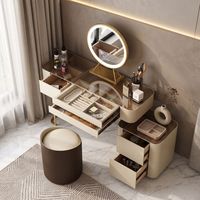 Table de maquillage avec miroir éclairé au design moderne et durable, avec tiroirs de rangement, meubles pour appartement et chambre à coucher