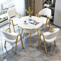 Ensemble de table à manger ronde 4 places, plateau en MDF, pieds en métal doré, prix direct usine, OEM