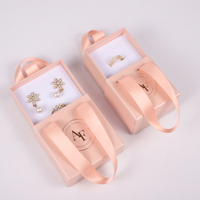 Boîte à bijoux coulissante en velours rose SUNNY PACK, boîte d'emballage pour bagues, boucles d'oreilles, colliers, avec poignée en ruban de luxe