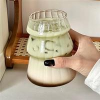 Mug bombé minimaliste style salle de bain ; Verre borosilicate haute résistance ; Idéal pour le lait et l'eau