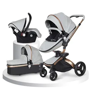 厂家直销豪华婴儿车3合1 PU皮革360度婴儿婴儿车3合1旅行欧洲婴儿车2合1