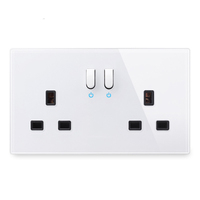 Prise murale double universelle britannique LangYeao 3x6 avec panneau en verre trempé, interrupteur de réinitialisation, type C + USB et lumière LED