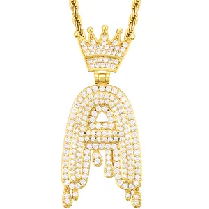 Collier avec nom personnalisé Hip Hop, pendentif glacé, personnalisé, goutte à goutte, bijoux de mode, couronne, chaîne de lettres