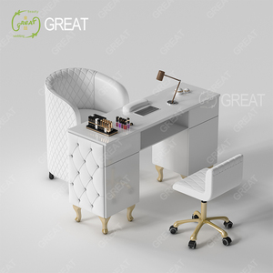 Bộ bàn ghế làm móng màu hồng bằng gỗ hiện đại, sang trọng, ghế đơn bọc da, bán buôn. - Product Image 2