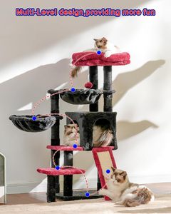 Gotico albero di gatto torre con 2 cestini grande piattaforma gratta e vinci per gatti interni nero rosso condominio - Product Image 3