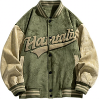 Veste universitaire en daim vert pour homme, personnalisable avec logo imprimé, lettres brodées sur le devant, col montant, coupe décontractée, automne, vente en gros