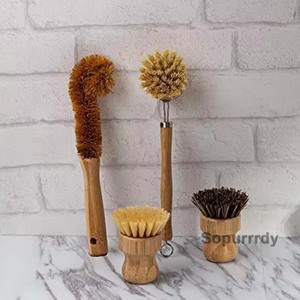 Ensemble de brosses de nettoyage en bambou pour cuisine avec logo personnalisé, 100% naturelles, écologiques, en sisal et en fibre de palme, pour le lavage des ustensiles - Product Image 4