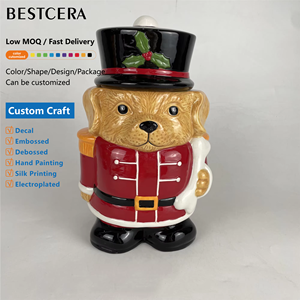 Bestcera 3D động vật đồ dùng nhà bếp gốm dễ thương <span class=keywords><strong>Puppy</strong></span> giáng sinh Dog Shaped <span class=keywords><strong>Cookie</strong></span> lưu trữ <span class=keywords><strong>Jar</strong></span> với nắp - Product Image 1