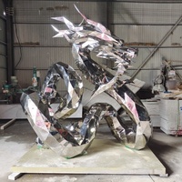 Statue d'animal en métal moderne et traditionnelle personnalisée, grande décoration de jardin extérieur, sculpture de dragon en acier inoxydable poli miroir