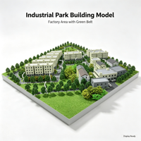 Maquette de parc industriel avec bâtiments d'usine, immeubles de bureaux, routes, ceinture verte, arbres et lampadaires