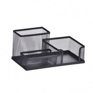 Mesh Wire <b>Desk</b> Organizer <b>Set</b> 3 Compartment Pen Holder & Small Items Storage Box Durable Metal Office Supplies <b>Set</b> - Product Image 2