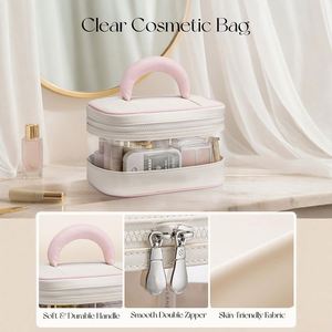 New Style Large Capacity PU+TPU Toiletry <b>Bag</b>, <b>Clear</b> Portable Travel Makeup Pouch Handheld Travel Makeup Storage <b>Bag</b> - Product Image 3