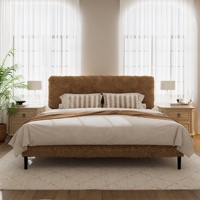 Cadre de lit King Size en tissu shaggy de luxe avec tête de lit haute, sommier à lattes robuste, capacité de 800 lb pour chambre principale