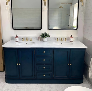 Mobile Bagno in Legno con Doppio Lavabo, Bordi Curvi e Piano in Marmo, Finitura Verniciata Resistente, con Specchio LED - Product Image 5