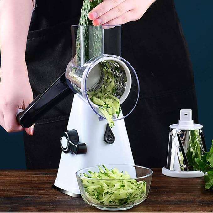Multifunctional White Manual Food Chopper 3 Stainless Steel Rotating ...