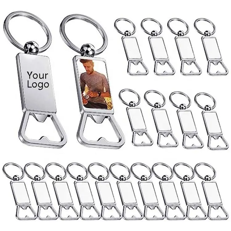 Kunden spezifisch gravierter Logo Metall Schlüssel bund mit Flaschen öffner Promotion Metall Geschenk Aufkleber Schlüssel bund mit Flaschen öffner