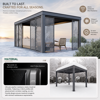 Pérgola de Aluminio de Lujo, Impermeable, con Techo de Láminas Motorizadas, Puerta Corredera de Vidrio, Bioclimática, para Jardín Exterior