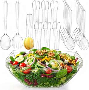 Big Round Acrylic Salad Bowl: <b>Mixing</b> Bowl & Salad Serving Bowl for Home Food, Buffet & Catering with Spoon & Fork - Product Image 1