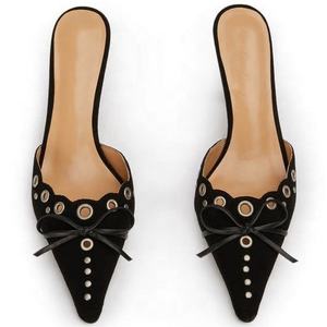 2023 nouveau Style daim nœud <span class=keywords><strong>creux</strong></span> pointu talons hauts sandales <span class=keywords><strong>pour</strong></span> femmes bride à la <span class=keywords><strong>cheville</strong></span> glisser Mules-<span class=keywords><strong>pour</strong></span> l'été - Product Image 1