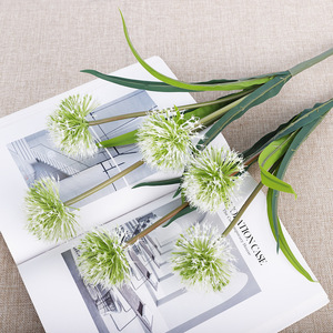 QIHAO <b>Artificial</b> Onion <b>Flower</b> 3 Heads <b>White</b> Green Plastic High Simulation Wedding Home Decor Outdoor Props - Product Image 3