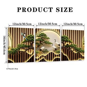 Asian Zen Canvas Art Print 3-Piece Set With Backlight Wall Decoration Rectangle <b>Gold</b> <b>Frame</b> Landscape Design - Product Image 2