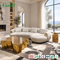 Ensemble de canapés en velours bouclé sculptural biologique de luxe avec table basse en laiton doré – Solution de mobilier haut de gamme tout-en-un