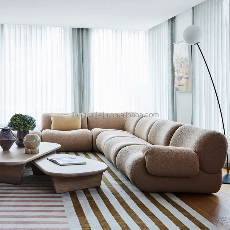 Modernistic nordic fabric lambswool sofa set corner living room sofas modular floor sofa