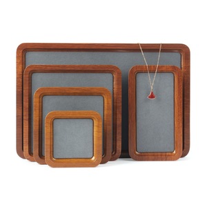 Walnut Wood Jewelry Tray Set Dark Gray Microfiber One Piece Display Stand For Bracelet Necklace Organization - Product Image 1