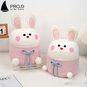 Panier tissé à grande capacité pour enfants, anti-poussière, en fil <span class=keywords><strong>de</strong></span> coton tricoté, motif lapin blanc <span class=keywords><strong>neige</strong></span>, avec poignée - Product Image 3