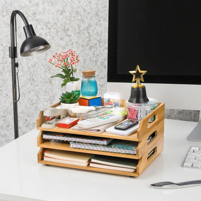 3 Tier Storage Shelves Bamboo Desktop