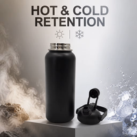 Bouteille d'eau en acier inoxydable avec paille 1L, isotherme à double paroi, anti-fuite, pour sport, voyage, gym, extérieur, sans BPA