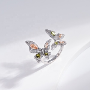 wholesale 925 plata jewelry sterling silver butterfly <b>ring</b> fine wedding green stone women heart colorful zircon <b>adjustable</b> <b>rings</b> - Product Image 2