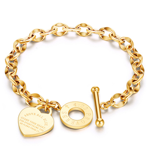 Pulseras de Cadena y Eslabones con Dijes de Corazón, Amor y Biblia, en Oro, Plata y Acero Inoxidable para Mujer - Product Image 1