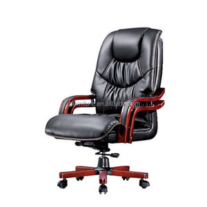 Silla de Oficina Ergonómica Giratoria de Lujo Superior con Patas de Madera y Reposabrazos Ejecutivos de Cuero PU para Uso en Hospitales y Escuelas - Product Image 3