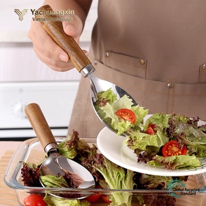 Stainless Steel Salad Spoon Fork Set with Wooden Handle Modern Tableware for Adults Camping Outdoor Use All Seasons Vietnam - Product Image 4