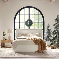 Lit plateforme moderne de luxe rembourré en tissu velours, cadre de lit King/Queen avec tête de lit droite pour mobilier de chambre
