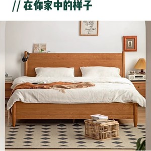 Lit de rangement en bois de cerisier nordique 1,8 m avec vérin à gaz, lit double en bois massif pour chambre principale avec fonction de rangement - Product Image 4