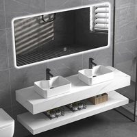 Meuble de salle de bain moderne en pierre frittée brillante avec double vasque intégrée de 1200 mm en dalle de marbre de luxe pour hôtels